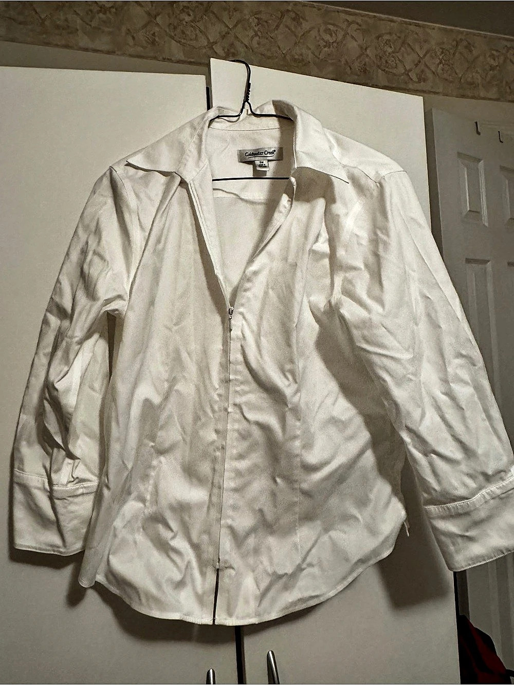 Juniors Coldwater Creek White Zip Front front Size Petite Medium long sleeves b